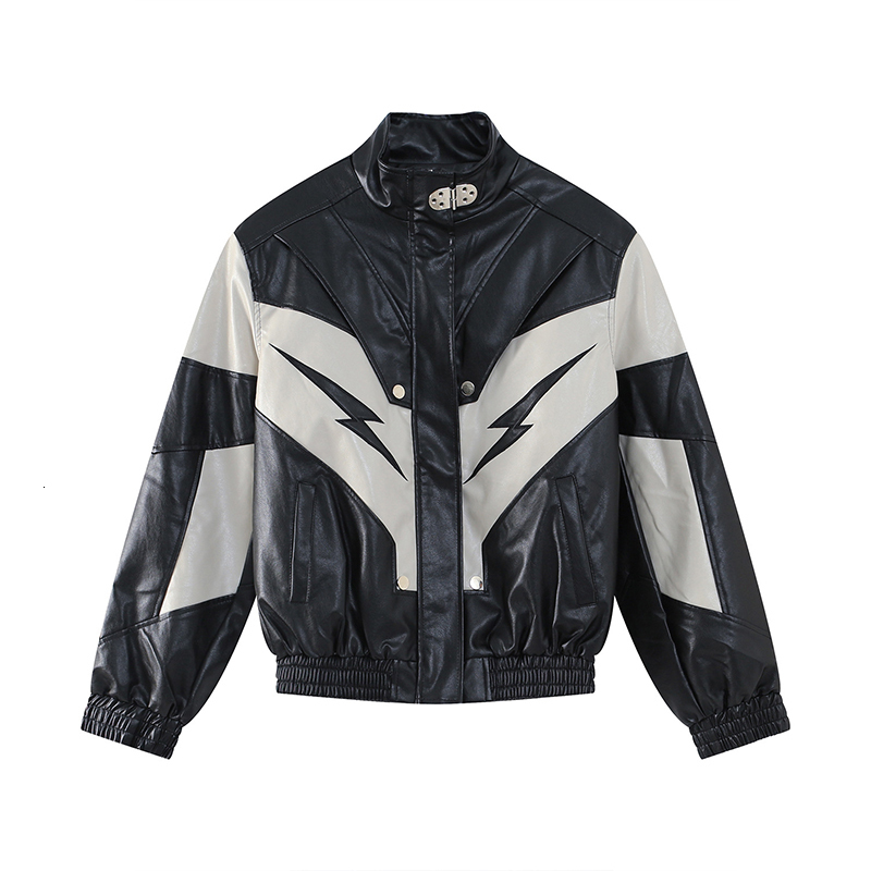 Mens Jackets IEFB Jacket Wear Autumn Winter High Stand Collar Shoulder Padded PU Leather Coat Contrast Color Fashion 230327