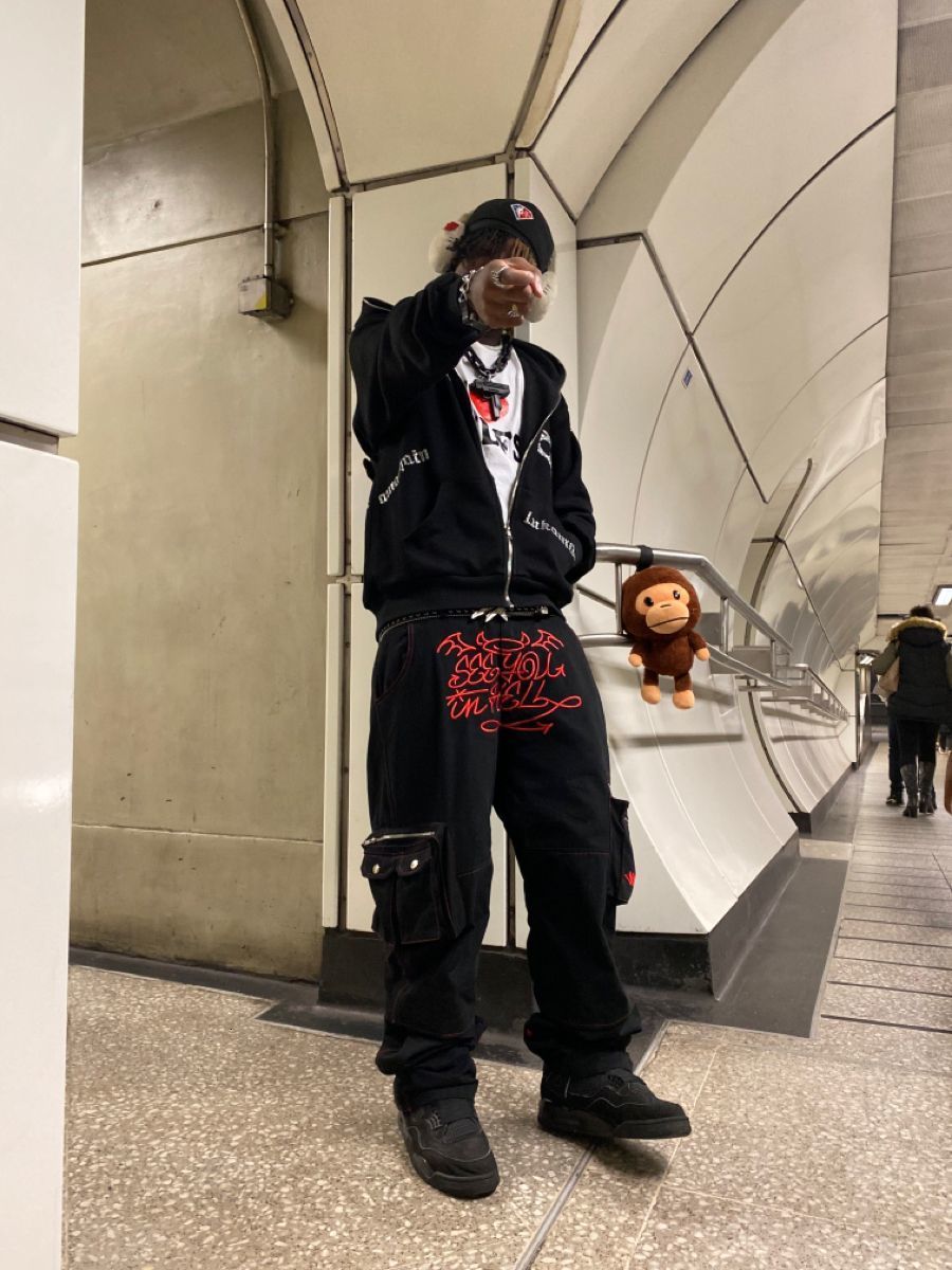 Mens Jeans Gothic Devil Letter Print White Pants Y2K Street Trend Loose Straight Wide Leg Hiphop Male Dark Girl Pattern 230327