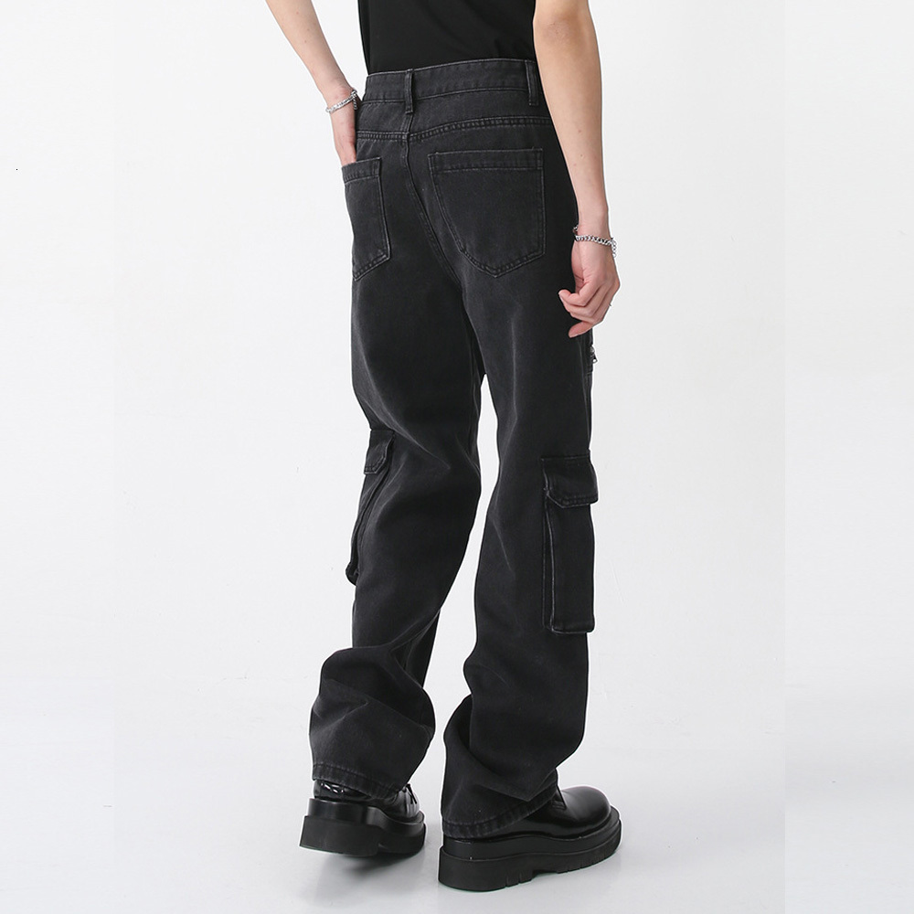 Men's Jeans Men Casual Denim Trousers Big Pockets Zipper Cargo Jeans Pants Male Streetwear Fashion Hip Hop Black Jeans Pants 230329