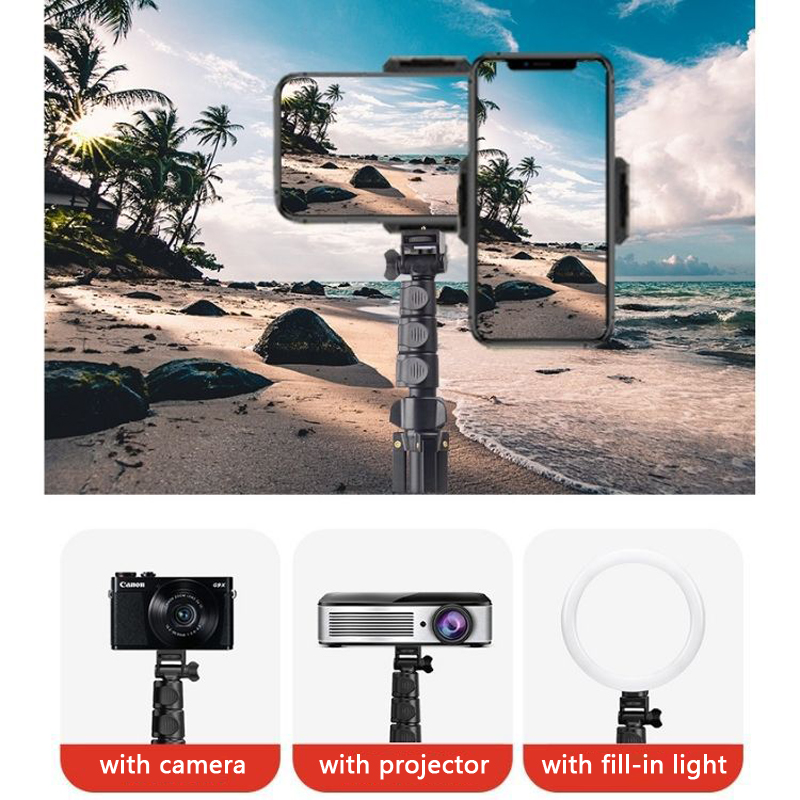1.7m phone stand and selfie tripod landing multi-function outdoor live broadcast expandable camera and phone tripod with phone clip