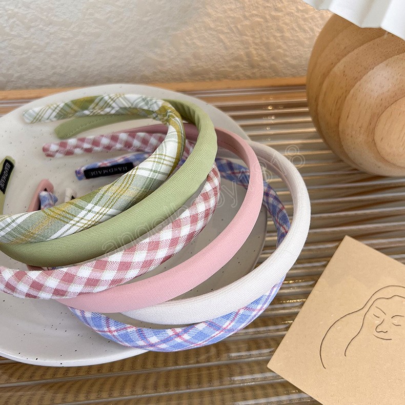 Korean Sweet Plaid Headbands Thin Hairbands Elegant Solid Color Head Hoop Women Tiara Head Band Headwrap Hair Accessories