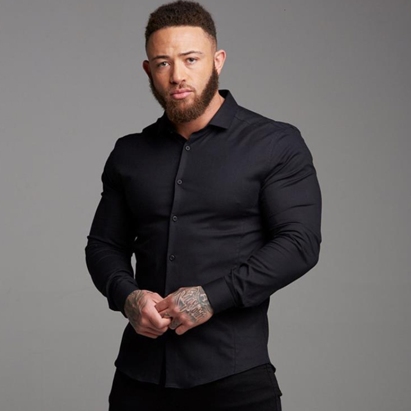 Men's Casual Shirts 6XL Autumn and Winter Silk Shirt Men's Long Sleeve Business Casual Comfort Pure Black Elastic 6xl Iron Free Korean Editi