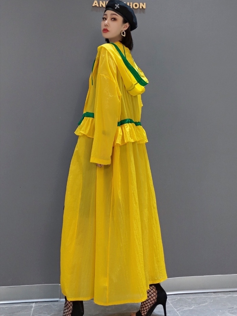 Women's Trench Coats Vefadisa 2023 Spring Summer Hooded Cardigan Loose Midlength Ruffle Splicing Solid Color Sunscreen Coat Women LHX3974 230329