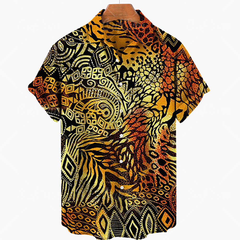 Men's Casual Shirts Men's Short Sleeve Hawaiian Shirt Fashion Leopard Print 3D Print Urban Trend Versatile Thin Lapel Oversized Personalized