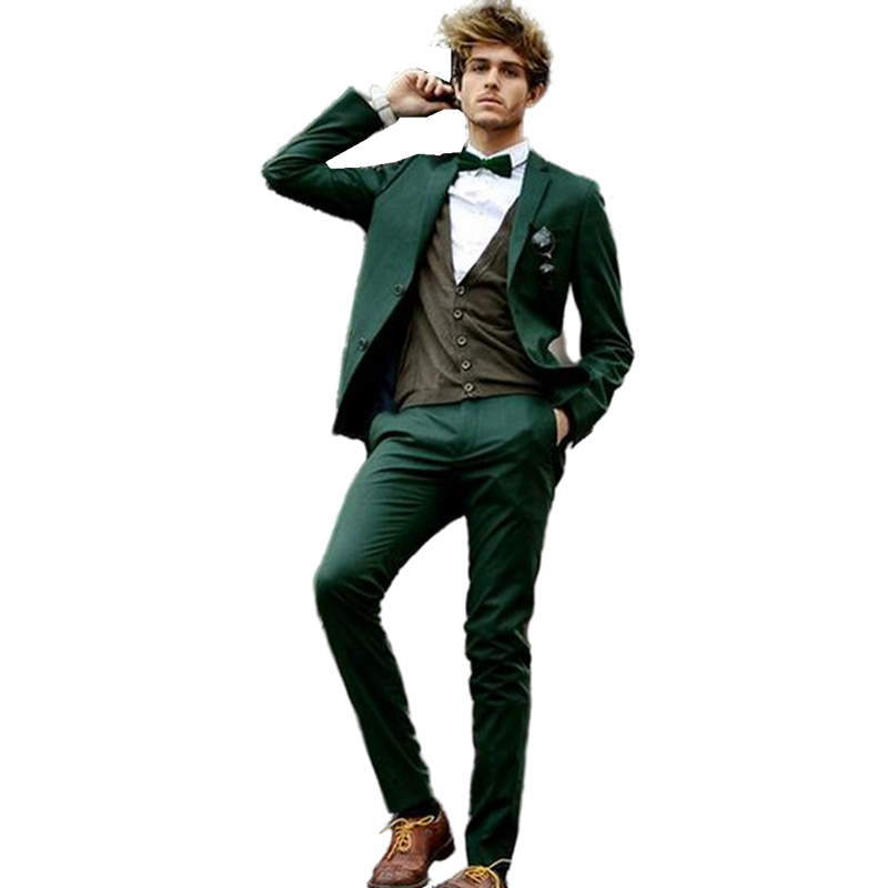 Dark Green Men Suits Country Wedding Tuxedos Groomsmen Groom Wear Slim Fit 2 Pieces Dinner Prom Party Blazer Suit Jacket And Pants