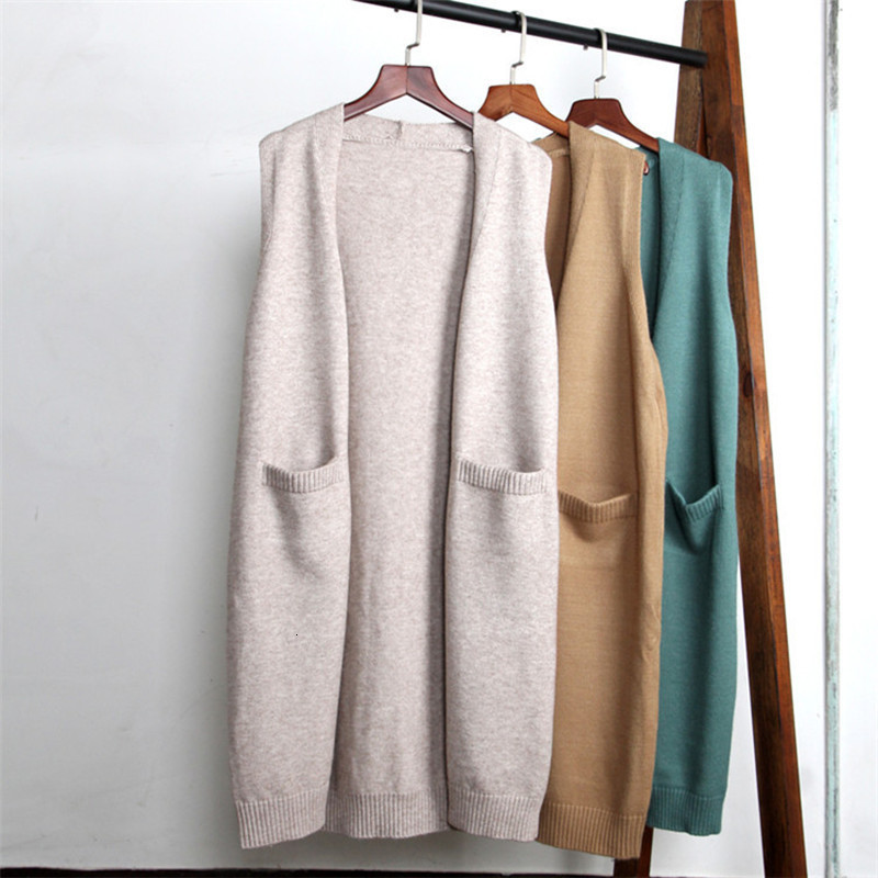 Women's Vests Spring Sleeveless Long Sleeve Knitted Tank Top Women's Solid Wool Cardigan Coat Korean Fashion V-Neck Women's Sweater Win