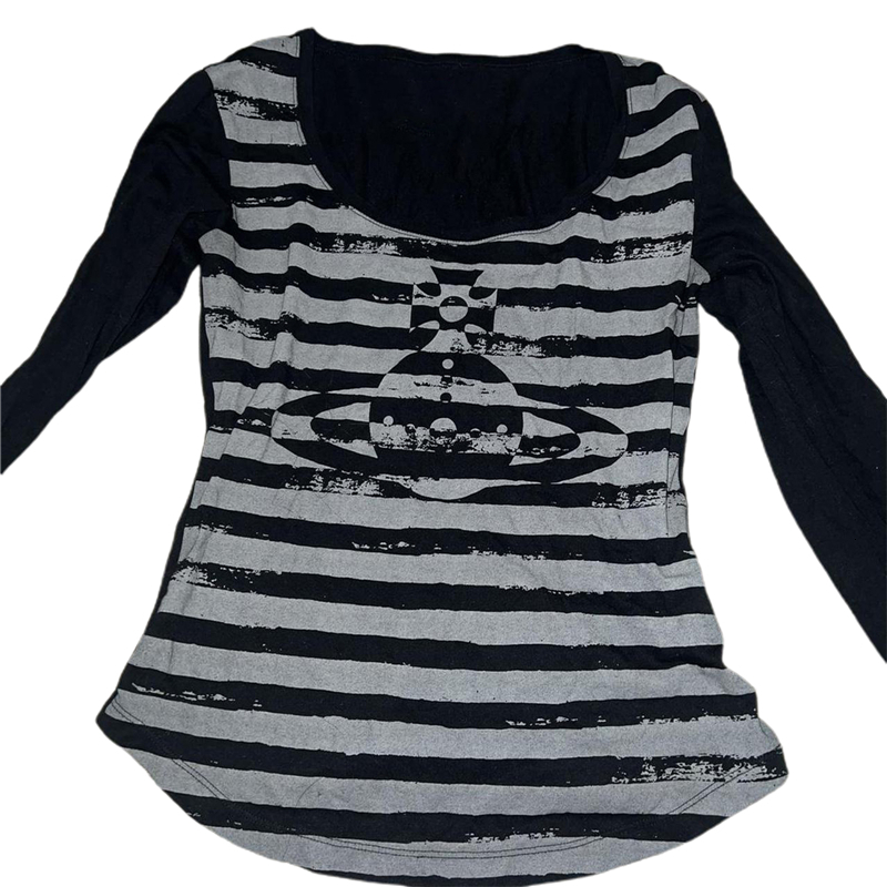 Women's TShirt Xingqing Gothic Grunge Tops y2k Aesthetic Stripe Long Sleeve TShirt 2000s Graphic Tshirt Dark Academic Apparel E Girls' Stree