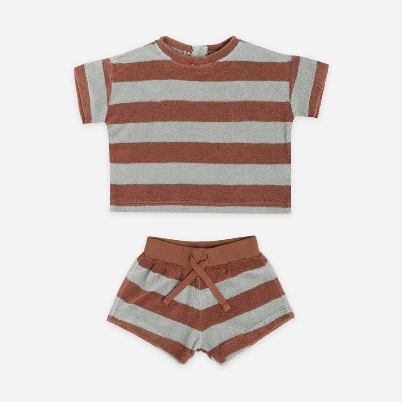 Clothing Sets Pakaian Bayi Baru Lahir Anak Laki laki Kasual Gaya Barat Bergaris Lengan Pendek T shirt Setelan Perempuan Musim Panas Katun Segitiga Cel