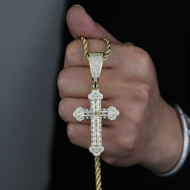 Hip Hop Iced Out Bling Sparking 5A Cubic Zirconia CZ Cross Pendant Tennis Chain Necklace fashion Jewelry Gifts for Men boy