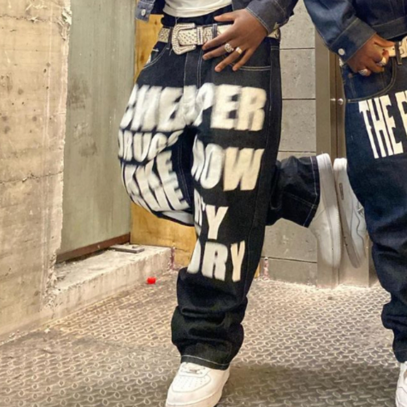 Mens Jeans Wide Leg Trousers Printed Streetwear Straight Hip Hop Letterprinted Pants Trend Fashion Punk Rock Loose 230329