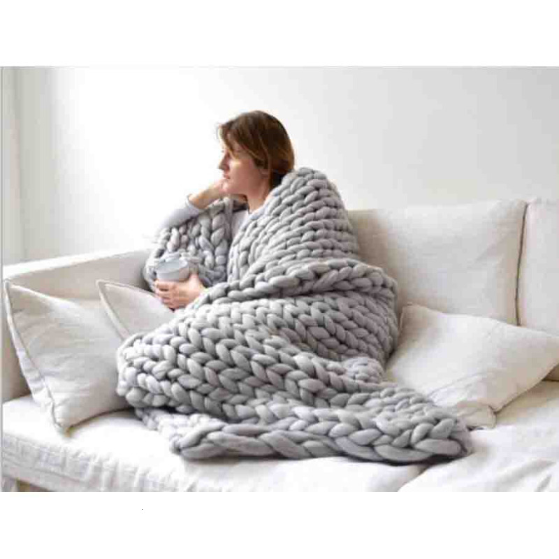Blankets Fashion Chunky Merino Wool Blanket Thick Big Yarn Roving Knitted Blanket Winter warm Throw Blankets sofa bed blanket 230329