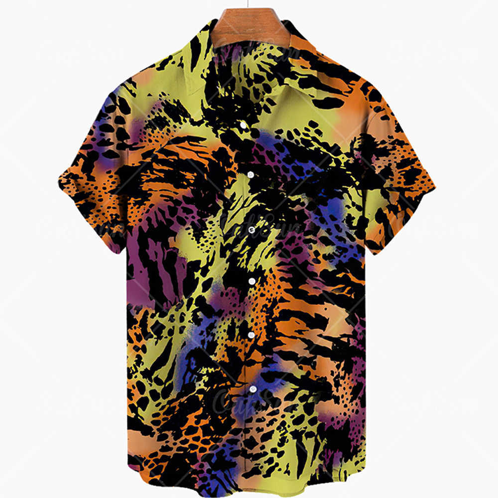 Men's Casual Shirts Men's Short Sleeve Hawaiian Shirt Fashion Leopard Print 3D Print Urban Trend Versatile Thin Lapel Oversized Personalized