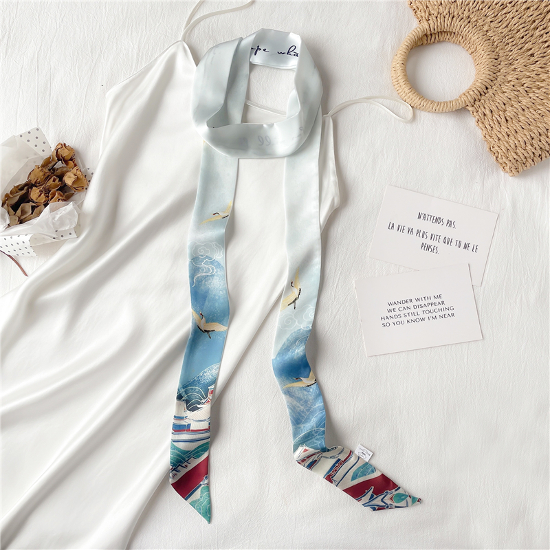 Headbands Print Solid Long Silk Satin Hair Scaf Fashion Neck Tie Ribbon Skinny Scarves Grils Hand Bag Wirst Belt Foulard Headwear 230328