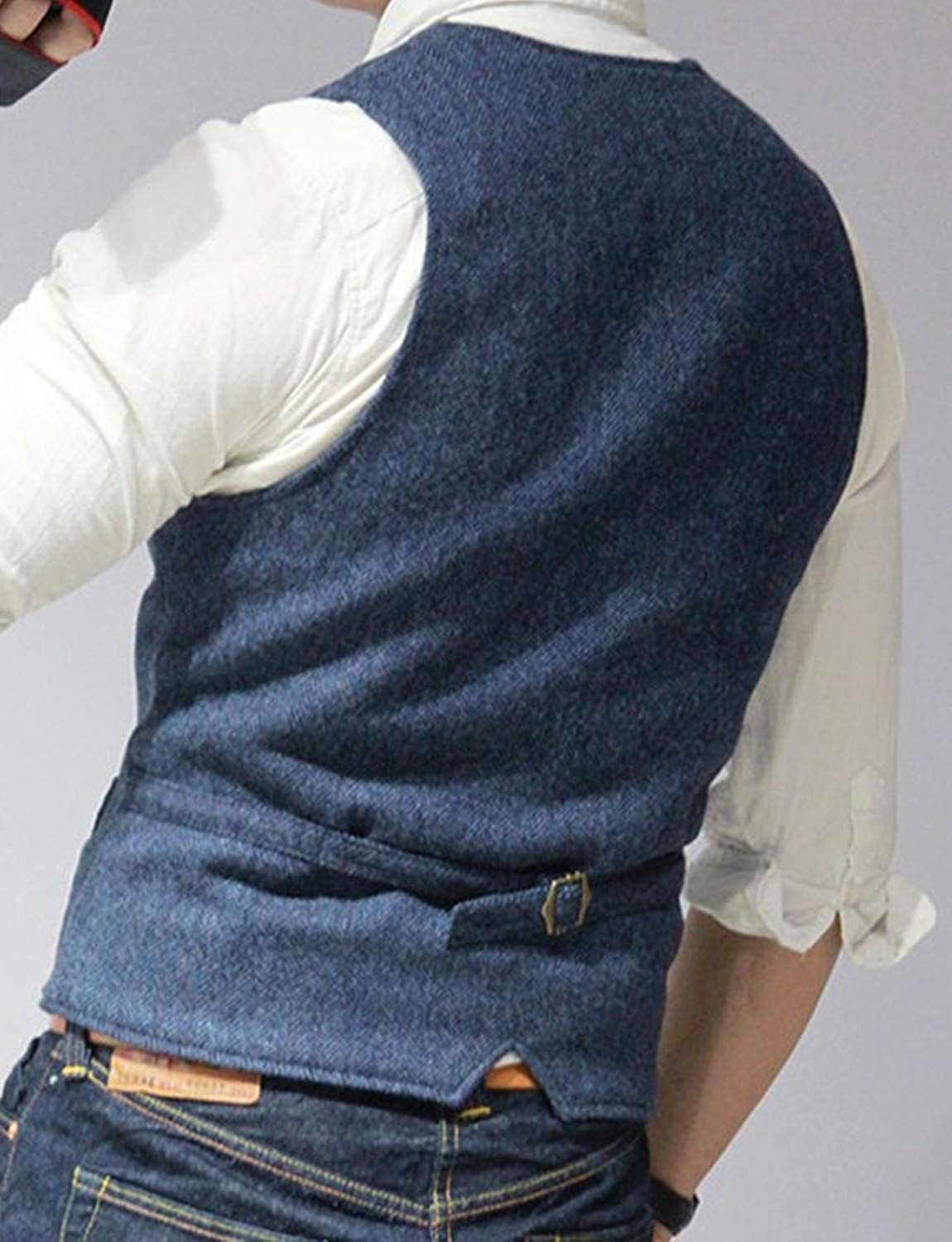 Mens Vests Casual Classic Suit Vest V Neck Herringbone Tweed Slim Fit Business Waistcoat For Wedding 230329