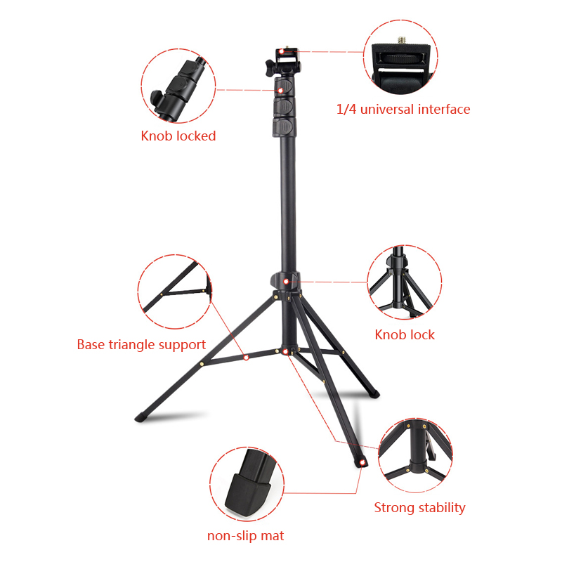 1.7m phone stand and selfie tripod landing multi-function outdoor live broadcast expandable camera and phone tripod with phone clip