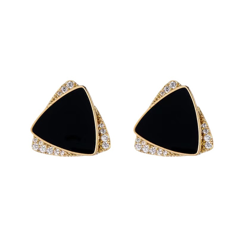 Korean Gold Color Black Drop Earrings For Women Double Square Brand Crystal Wedding Earring Accessories Orecchini Brincos Free shipping
