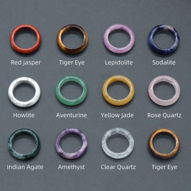 Natural Stone Wide 6mm Rings Kallaite Amethyst Rose Quartz Crystal Women Ring Party Wedding
