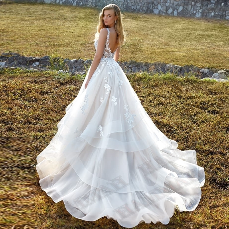 Party Dresses HAMMAH Wedding Long Sleeves Detachable Train V Neck Appliques Tulle Fast Bridal Brides Dress Made To Order 230328
