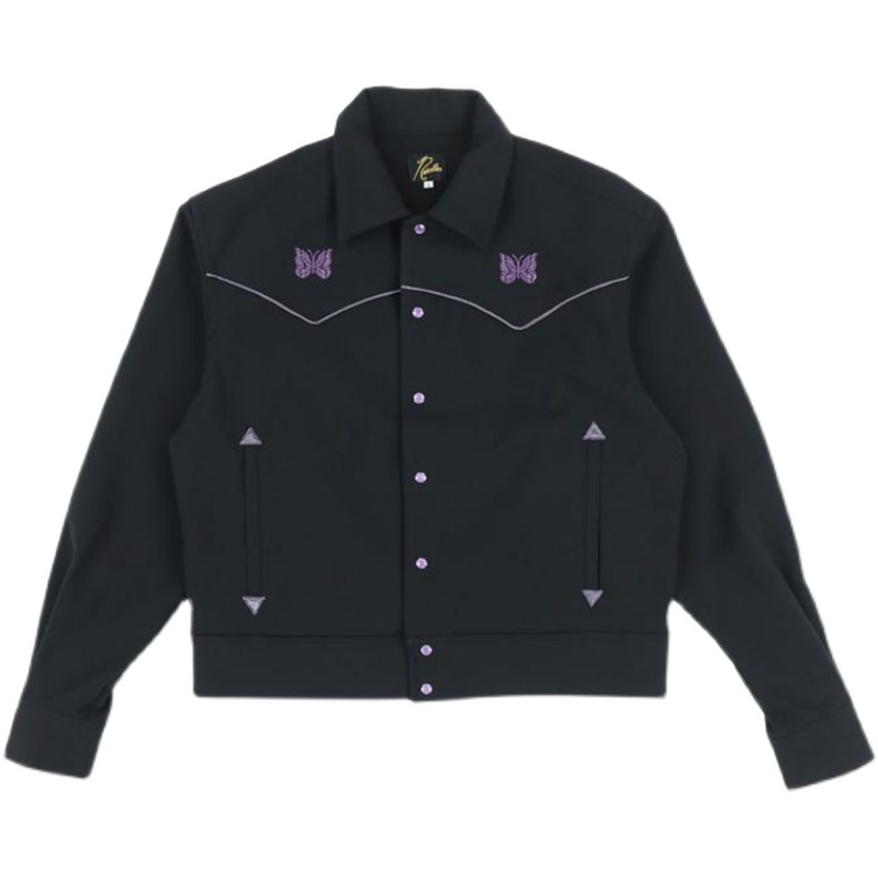 Men's Jackets Black Needles Jackets Men Women Purple Stripe Butterfly Embroidery AWGE NEEDLES Track Jacket High Street Outerwear Coats 230329