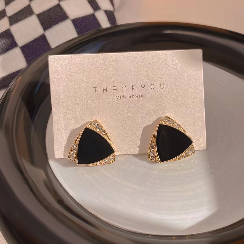 Korean Gold Color Black Drop Earrings For Women Double Square Brand Crystal Wedding Earring Accessories Orecchini Brincos Free shipping