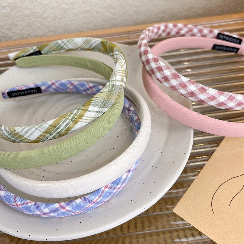 Korean Sweet Plaid Headbands Thin Hairbands Elegant Solid Color Head Hoop Women Tiara Head Band Headwrap Hair Accessories