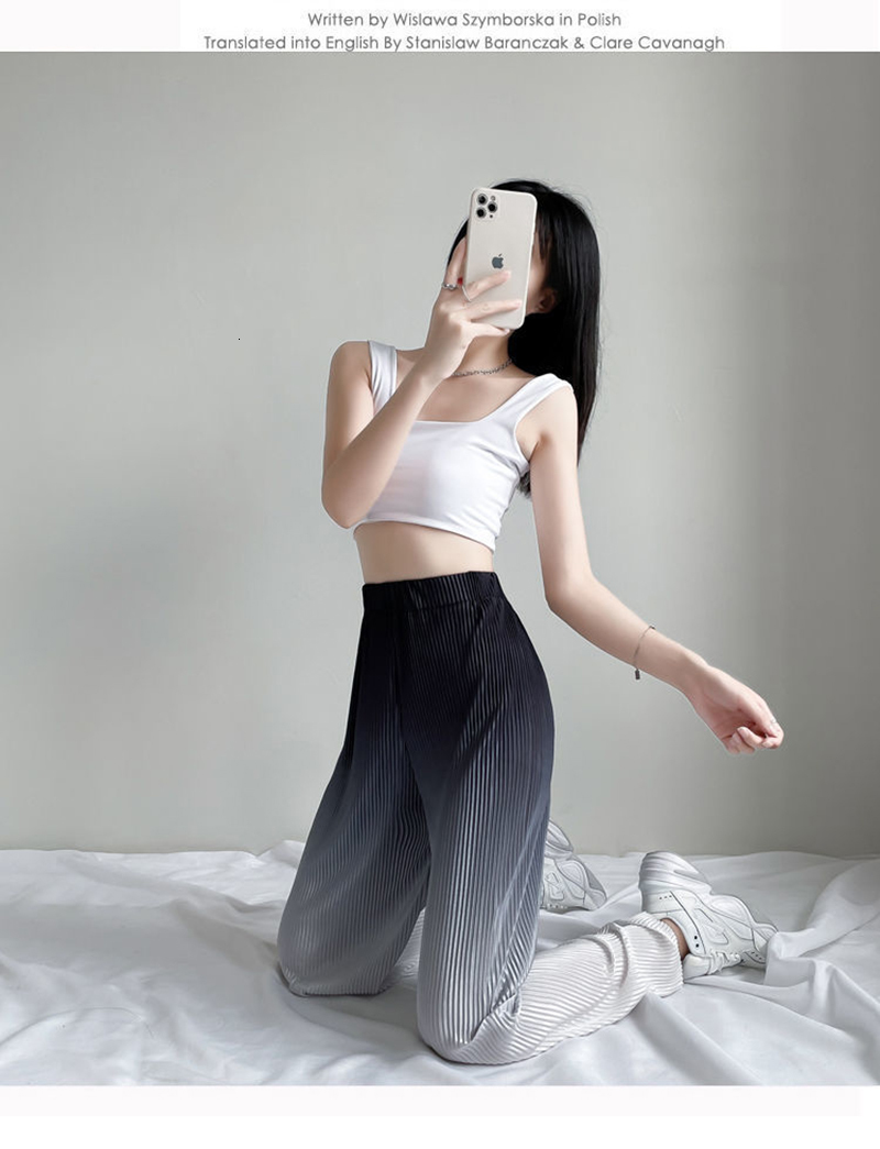 Women's Pants s Female Summer Ice Silk Gradient Color Wide Leg Pleated Large Size High Waist Drape Skirt Straight Beach 230329