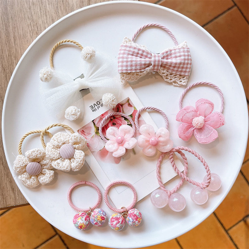 Hair Accessories 10PcsSet Baby Rope Cartoon Flower Lace Bows Kids Rubber Bands Sweet Princess Elastic Children Girl 230328