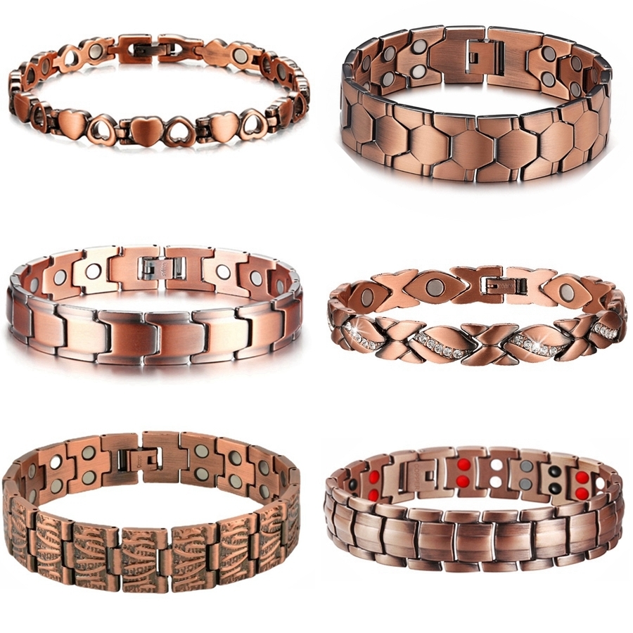 Charm Bracelets Vintage Chain Link Bracelets for Women Men Arthritis Copper Color Bangle Health Energy Germanium Double Row Magnetic Healthcare 230328