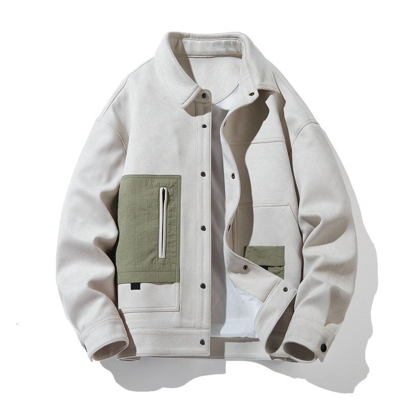 Men's Jackets Men's Spring Faux Suede Jacket Street Lapel Tooling Style Coat Stand-up CollarFashion Casual Harajuku Version Vintage Jacket 2
