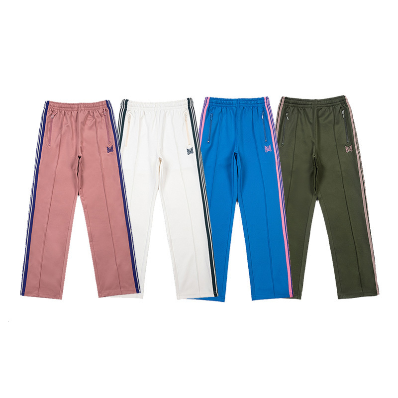 Mens Pants Spring Autumn Needles Butterfly Embroidery Striped Straight Fashion Joggers Sweatpants Men Women Casual AWGE Trousers 230328