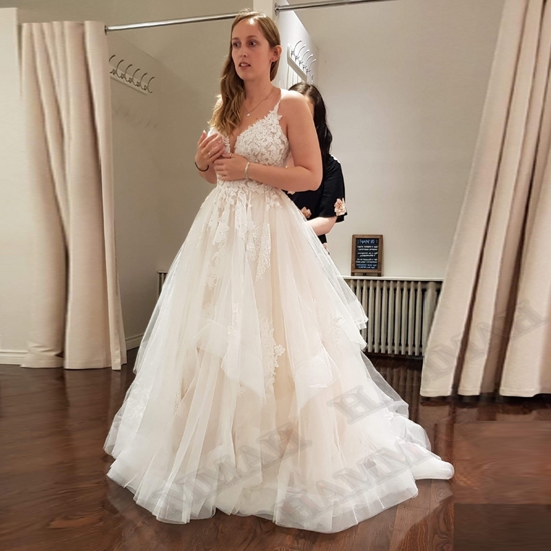 Party Dresses HAMMAH Wedding Long Sleeves Detachable Train V Neck Appliques Tulle Fast Bridal Brides Dress Made To Order 230328