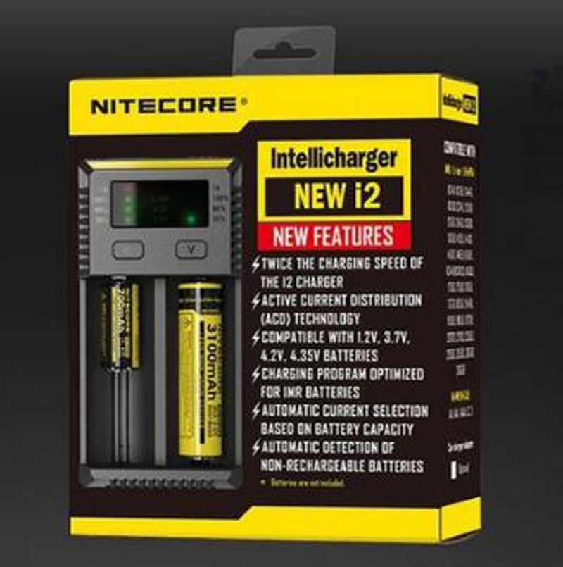 

Original Nitecore New I2 Charger Digicharger LCD Display Battery Intelligent Dual Slots Charge for IMR 16340 18650 14500 26650 20700 21700 Universal Li-ion Battery