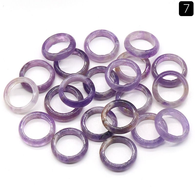 Natural Stone Wide 6mm Rings Kallaite Amethyst Rose Quartz Crystal Women Ring Party Wedding