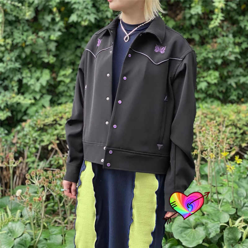 Men's Jackets Black Needles Jackets Men Women Purple Stripe Butterfly Embroidery AWGE NEEDLES Track Jacket High Street Outerwear Coats 230329