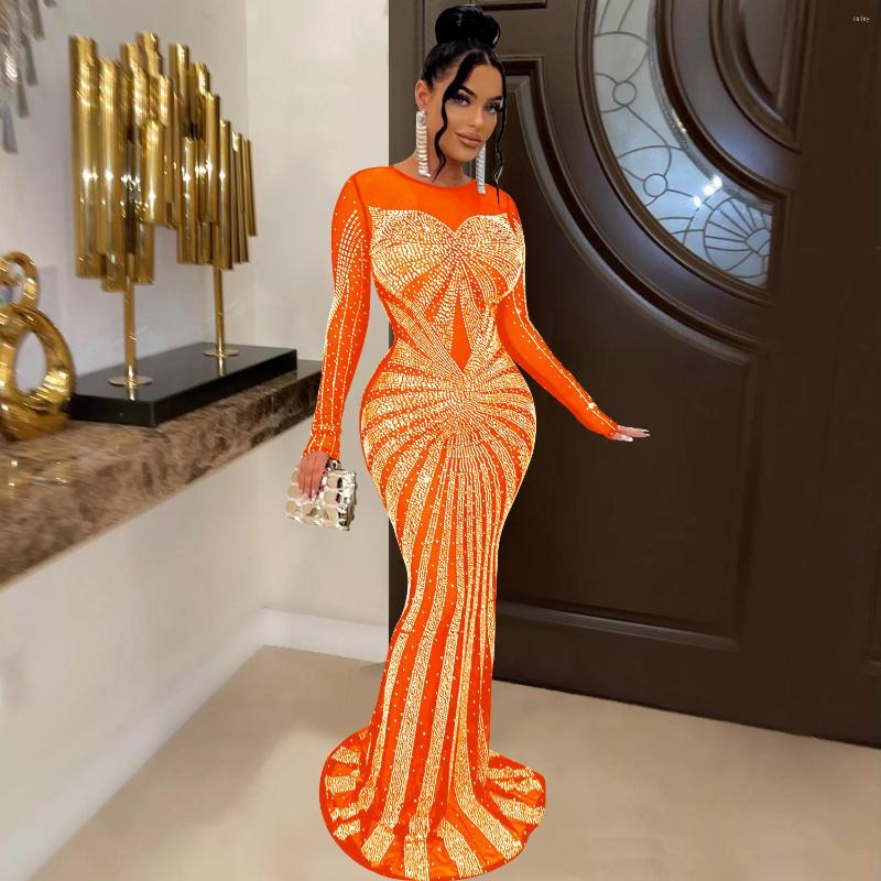 Casual Dresses WEIN Rhinestone Women Maxi Dress Formal Mesh Black White Evening Party Elegant Sexy Red Ninght Out Outfit