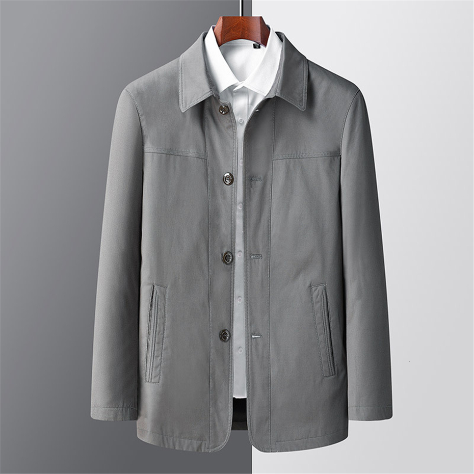 Men's Jackets Jacket Coat Men Spring Autumn Windbreaker Jacket Solid Color Fashion Causal Button Jacket Male Big Size Coat Khaki Grey 230329