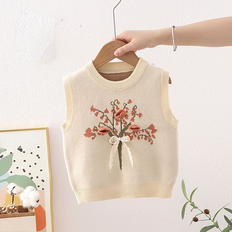 Waistcoat RiniLucia Kids Vest Girl Winter Warm Knited Vests Baby Flower Lace Bowknot Waistcoat Casual Jackets for Girls Children Coats 230329