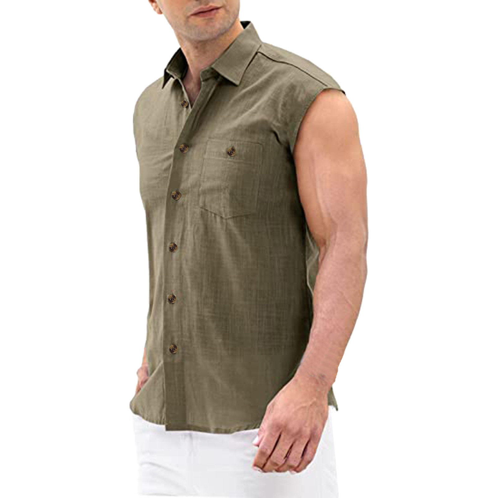 Men's Casual Shirts Cotton linen men's shirt Sleeveless fashion men's shirt linen shirt men's shirt 230412