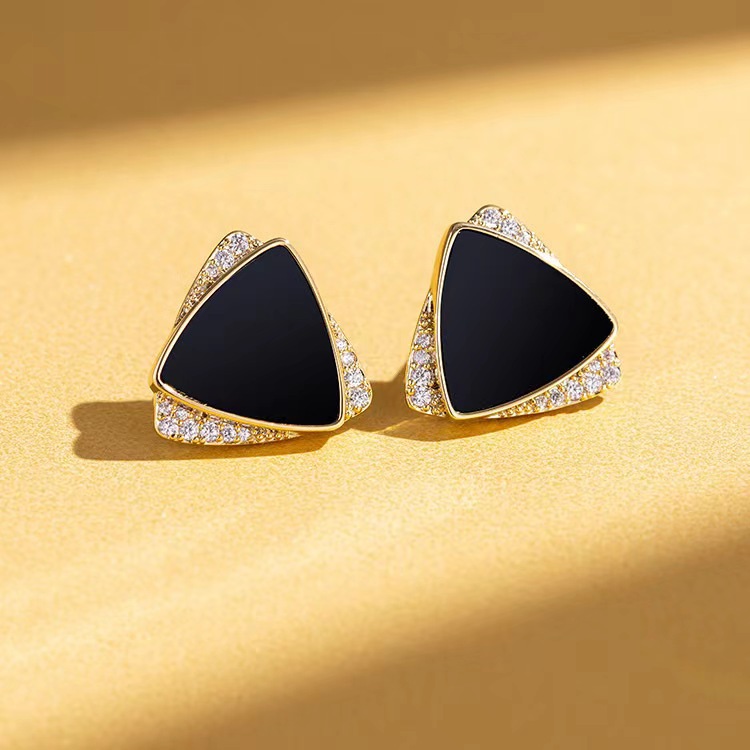 Korean Gold Color Black Drop Earrings For Women Double Square Brand Crystal Wedding Earring Accessories Orecchini Brincos Free shipping