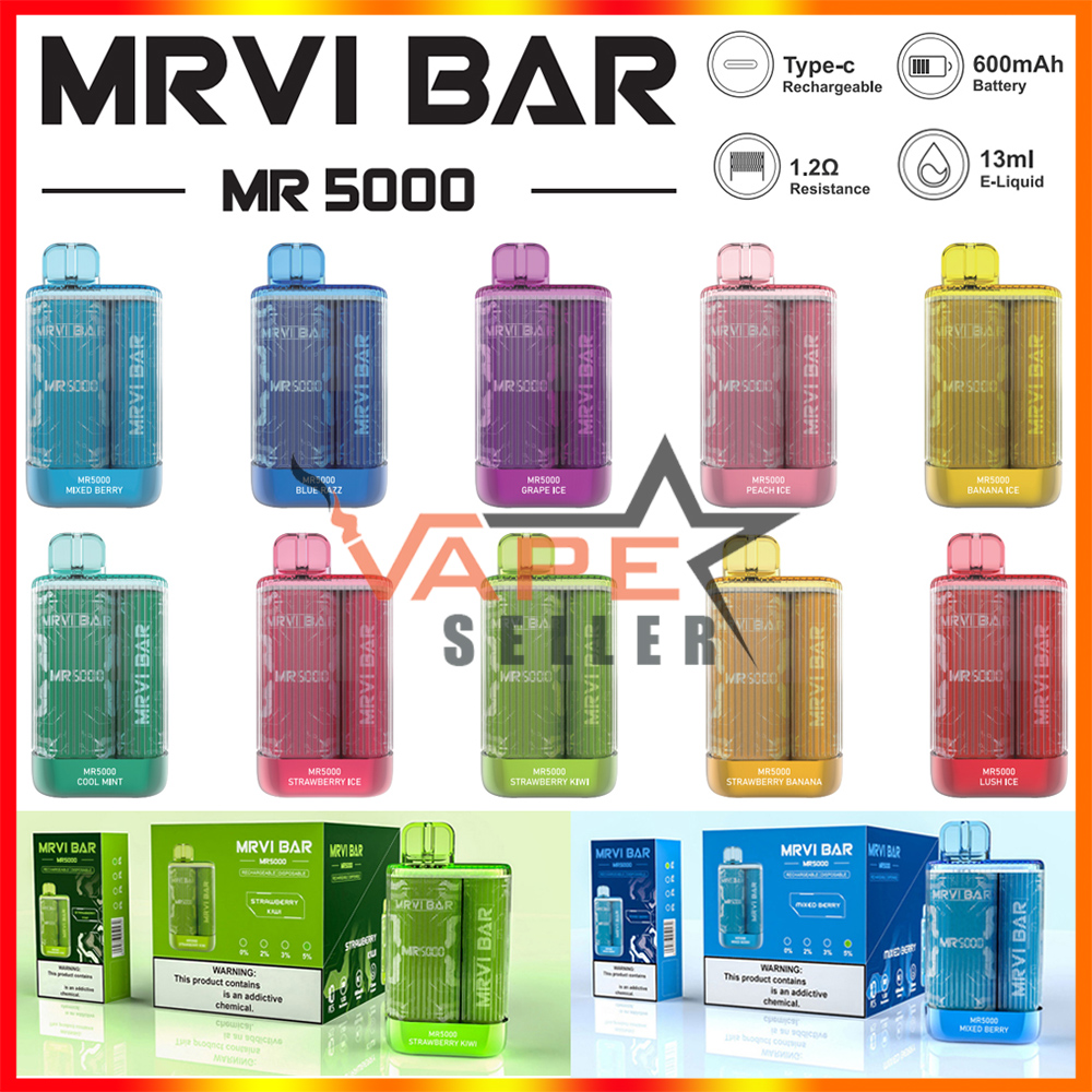 Official Factory MRVI BAR 5000 Puffs Disposable Vape Pod E Cigarette Kit With Rechargeable 600mAh Battery 16ml Prefilled Cartridge Mesh Coil Big Vapor Pen
Official Factory MRVI BAR 5000 Puffs Disposable Vape Pod E Cigarette Kit With Rechargeable 600mAh Battery 16ml Prefilled Cartridge Mesh Coil Big Vapor Pen