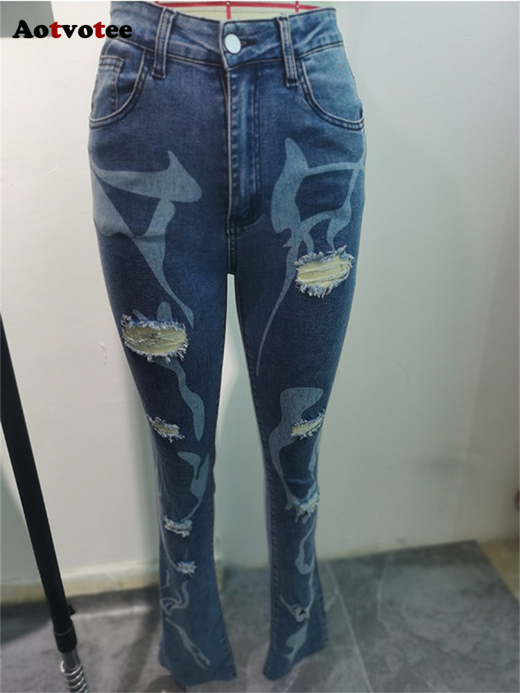 Womens Jeans Aotvotee Ripped for Women 2023 High Waisted Korean Fashion Streetwear Slim Vintage Pencil Strecth Casual 230329