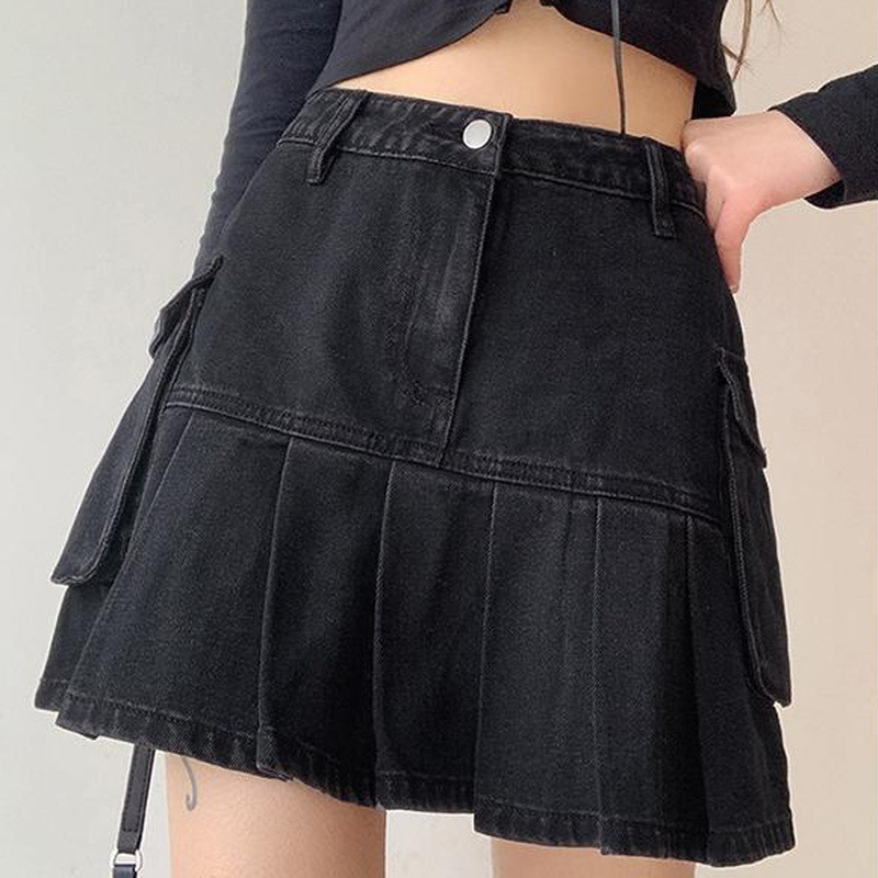Skirts Women Folds Denim Mini Sexy Kawaii Streetwear Korean Style Chic Casual ALine Vintage Fashionable Harajuku Sweet Girls 230329