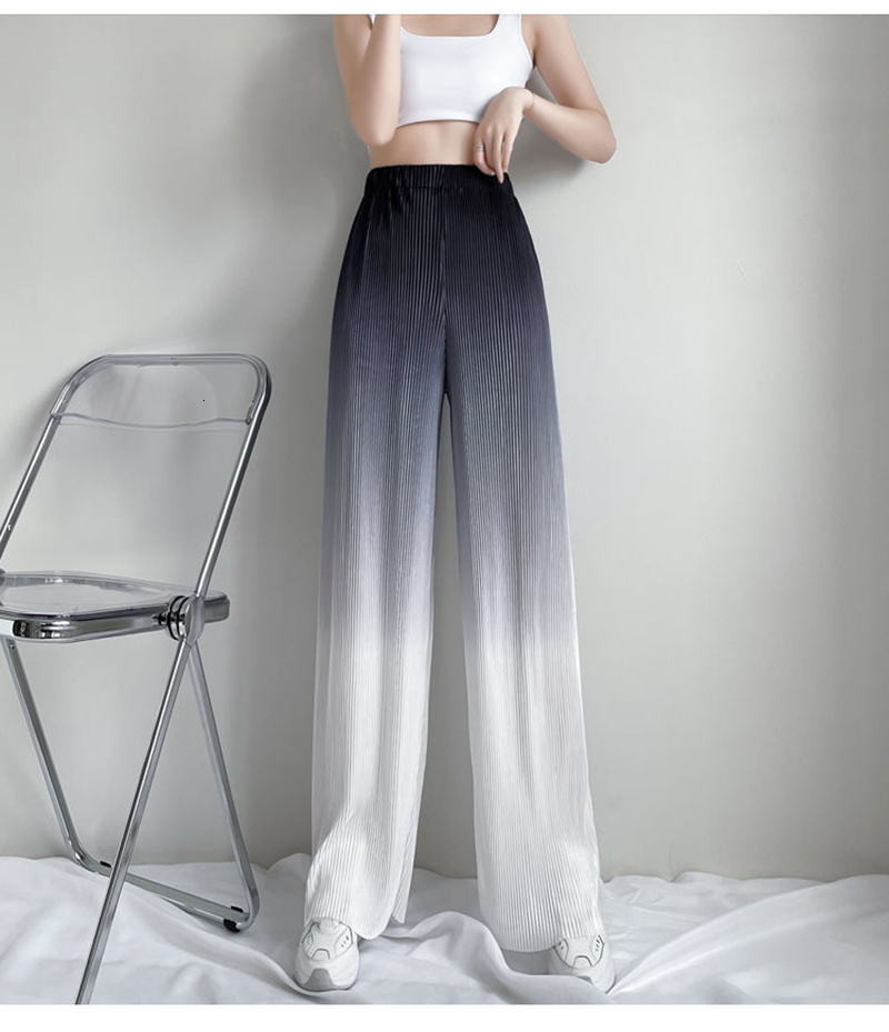 Women's Pants s Female Summer Ice Silk Gradient Color Wide Leg Pleated Large Size High Waist Drape Skirt Straight Beach 230329