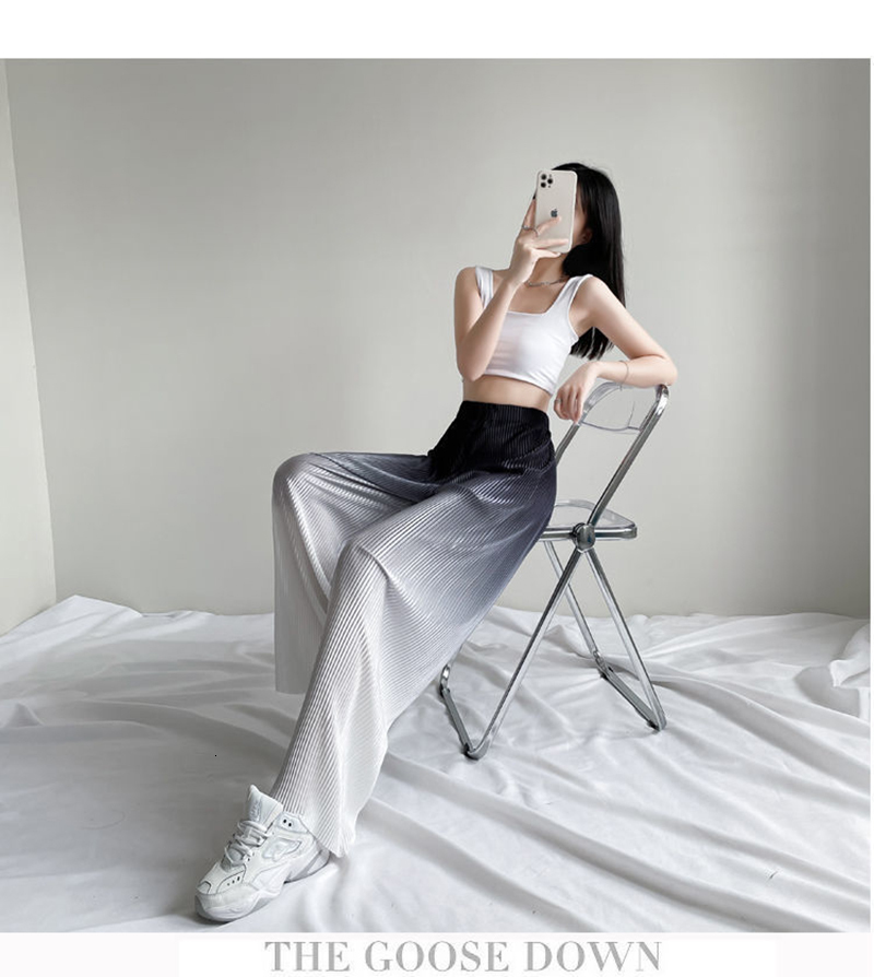 Women's Pants s Female Summer Ice Silk Gradient Color Wide Leg Pleated Large Size High Waist Drape Skirt Straight Beach 230329