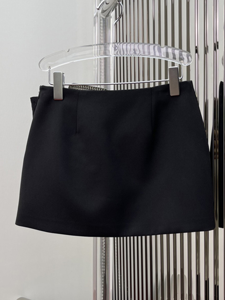 Skirts TWOTWINSTYLE Black Patchwork Diamond Skirt For Women High Waist Irregular Hem Solid Mini Female Summer Clothing Style 230329