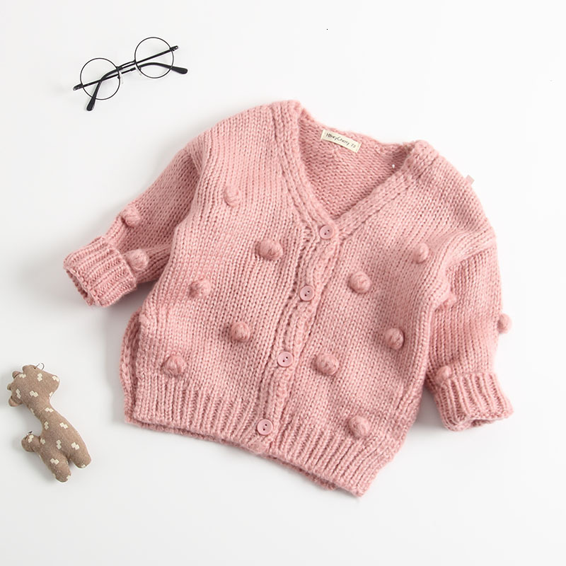 Jackets Pudcoco US Stock Fashion Autumn Winter 1 3 Years Toddler Baby Girl Sweater Warm Knitting Solid 3D Ball V Neck 230329