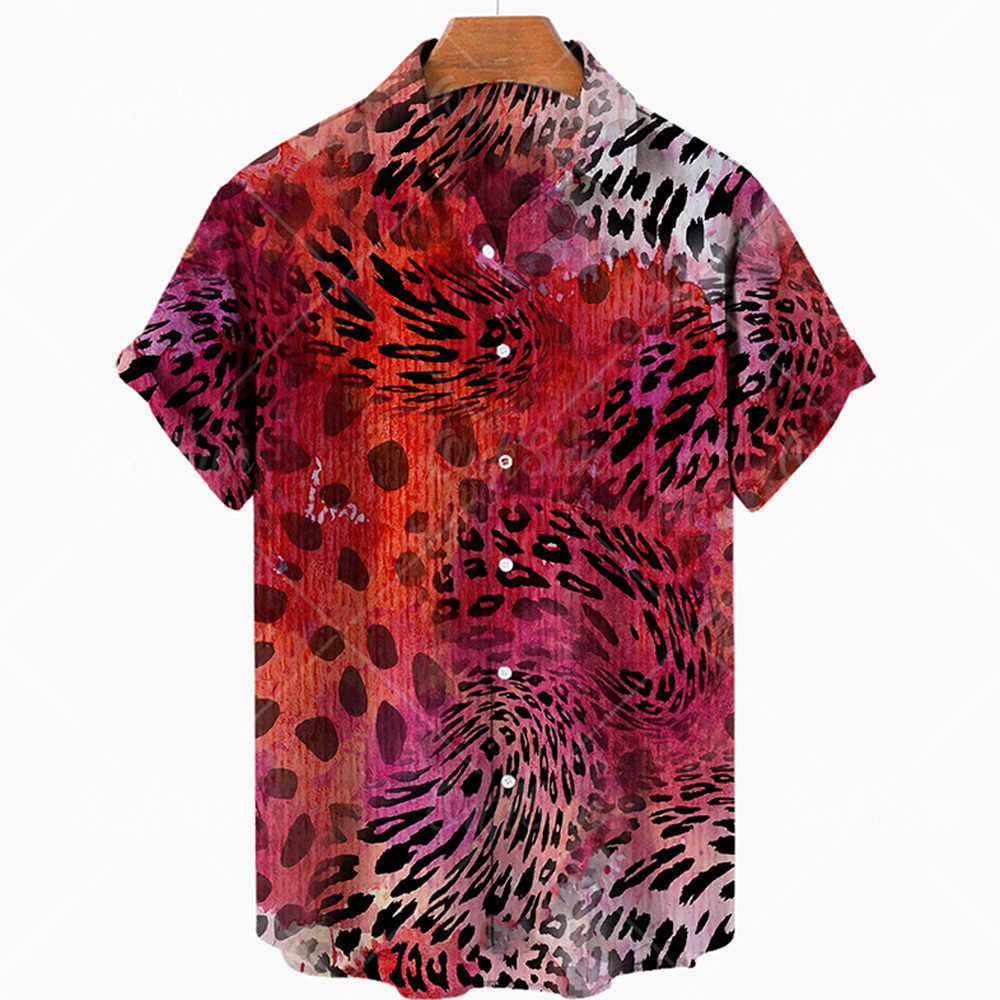 Men's Casual Shirts Men's Short Sleeve Hawaiian Shirt Fashion Leopard Print 3D Print Urban Trend Versatile Thin Lapel Oversized Personalized
