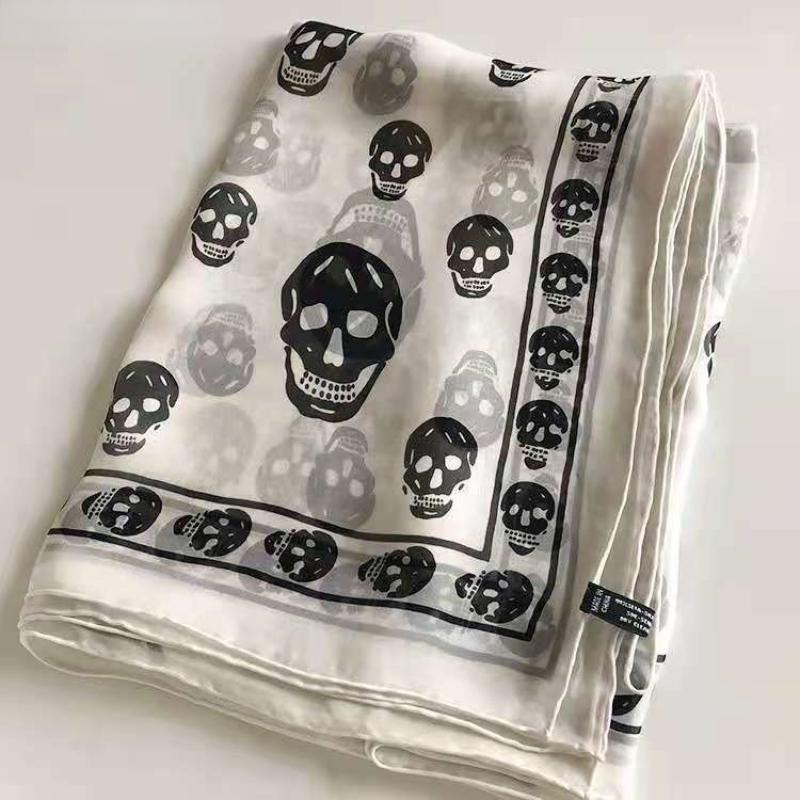 silk scarf Summer Beach Square Shawl Ladies Designer Skull Print Chiffon Scarf Muslim Hijab For Women Luxury Skeleton Wrap 120cm 120cmScarves