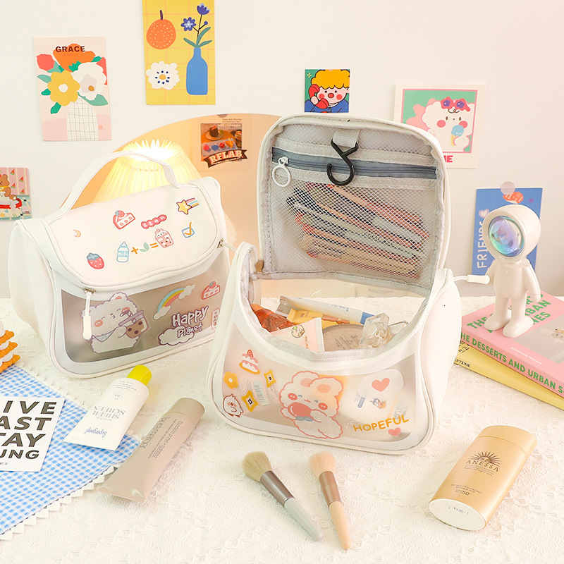 Cosmetic Bags Cases Large Capacity Bag for Women Waterproof Travel Wash Makeup Girls DIY Stickers Kawaii Beauty Organizer 230329