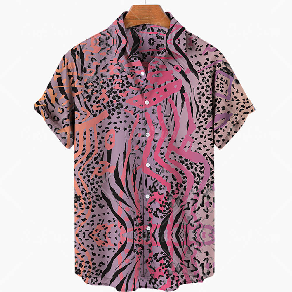 Men's Casual Shirts Men's Short Sleeve Hawaiian Shirt Fashion Leopard Print 3D Print Urban Trend Versatile Thin Lapel Oversized Personalized